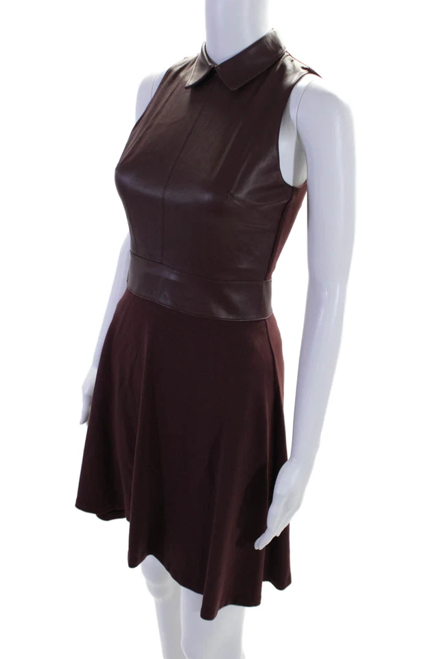 Женское мини-платье Bailey 44 без рукавов из искусственной кожи с широкой юбкой бордовое размер XS - Изображение 2 из 4