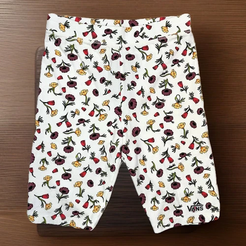 Leggings donna VANS corti floreali fiori volanti elasticizzati bianco sporco XS nuovi