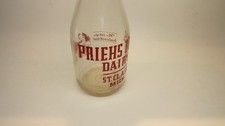 Rare antique Priehs Bros. Dairy St. Clair Mich. 1 quart milk bottle.