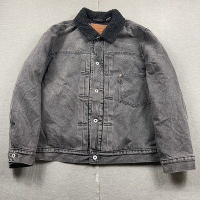 Levis Jacket Mens XL Denim Sherpa Lined Black Trucker Snap Workwear Type 3 Big E