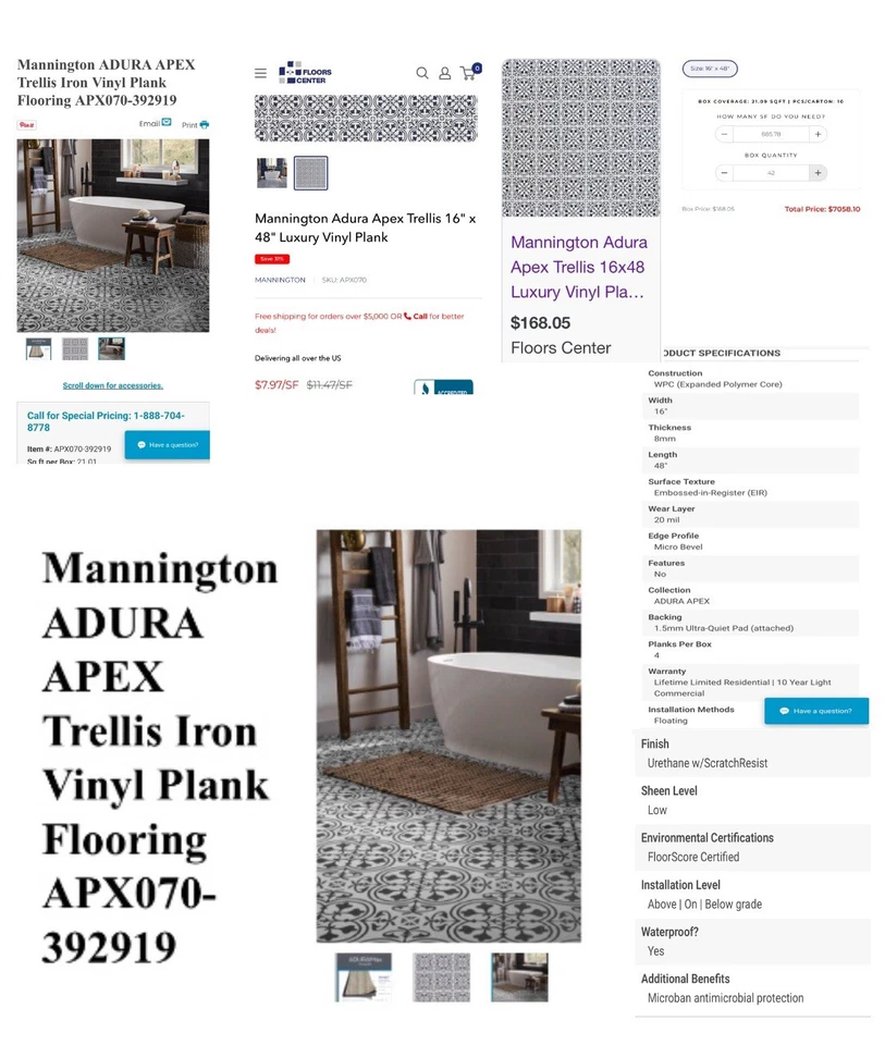 *LOTE COMPLETO* Tablón Vinilo Mannington ADURAFLEX LVT TRELLIS ACERO 16x48 Cajas 42 Foto 4 de 4