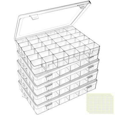 5 Pack 36 Grids Large Plastic Organizer Box with Adjustable Dividers, Clear C...