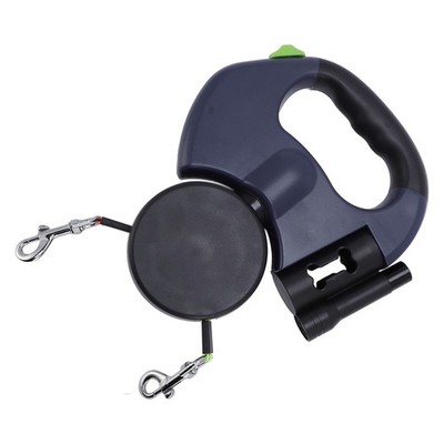 Blue Dual Dog Retractable Leash Automatic Stretch Resistant Nylon Rope Pet AL