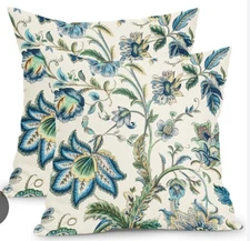 Chinoiserie Blue and White Pillow Covers 16x16 Set of 2- Flowers NEW!