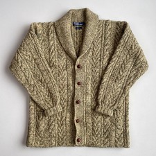 VNTG Polo Ralph Lauren L 100 Wool Melange Cable Hand-Knit Cardigan Sweater