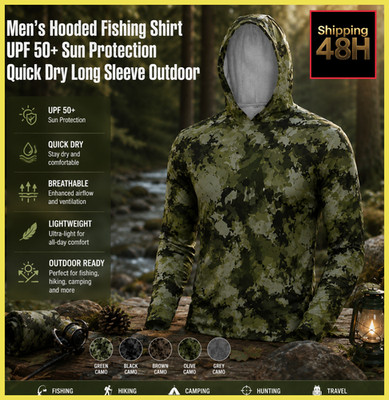Men's Hooded Fishing Shirt UPF 50+ Sun Protection Quick Dry Long Sleeve Outdoor