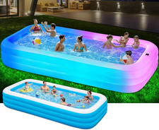 145"X74"X22", Large Solar Inflatable Pool with Lights, Oversized Thickened Blow