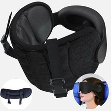 Almohada de viaje para avión con correa para la cabeza y antifaz,