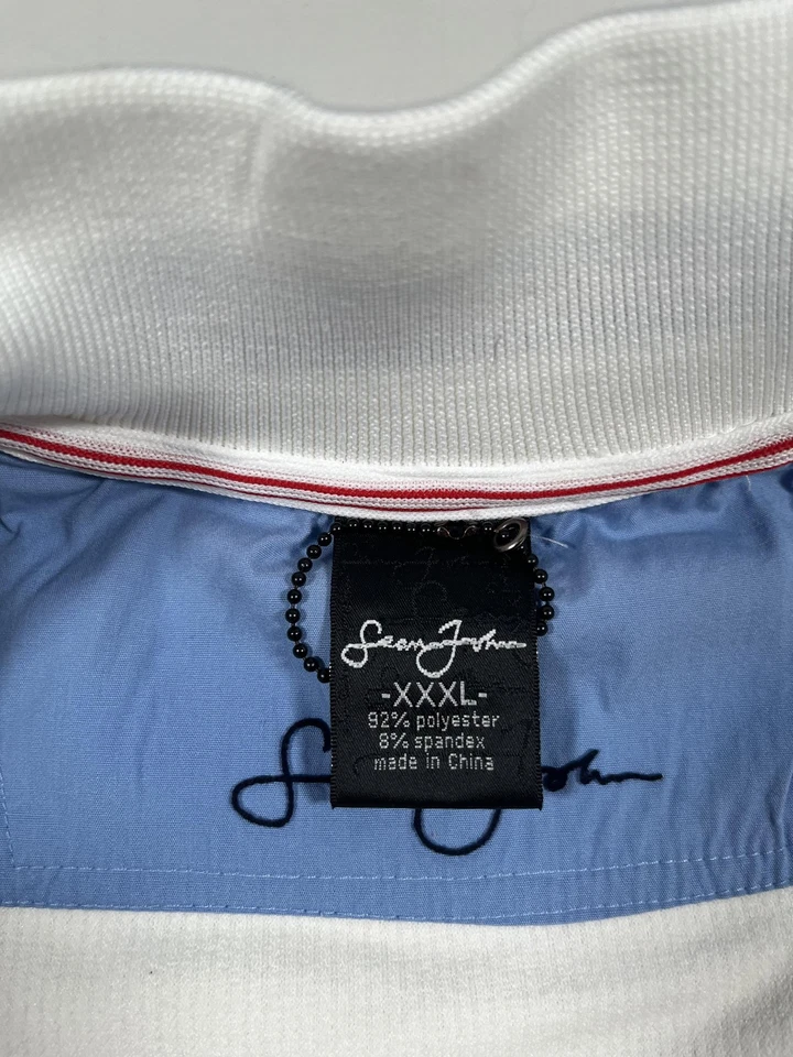 Chaqueta Sean John Para Hombre 3XL Blanca Azul Manga Corta Cremallera Completa Pista Retro Foto 3 de 4