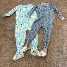 Carter's Boys Blue and Teal Animal Print Zip Up Pajama Footies Size 4T