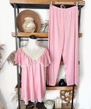 NWT Vassarette Deadstock Vintage Size Large Pink Nylon Pajama Set Rosette