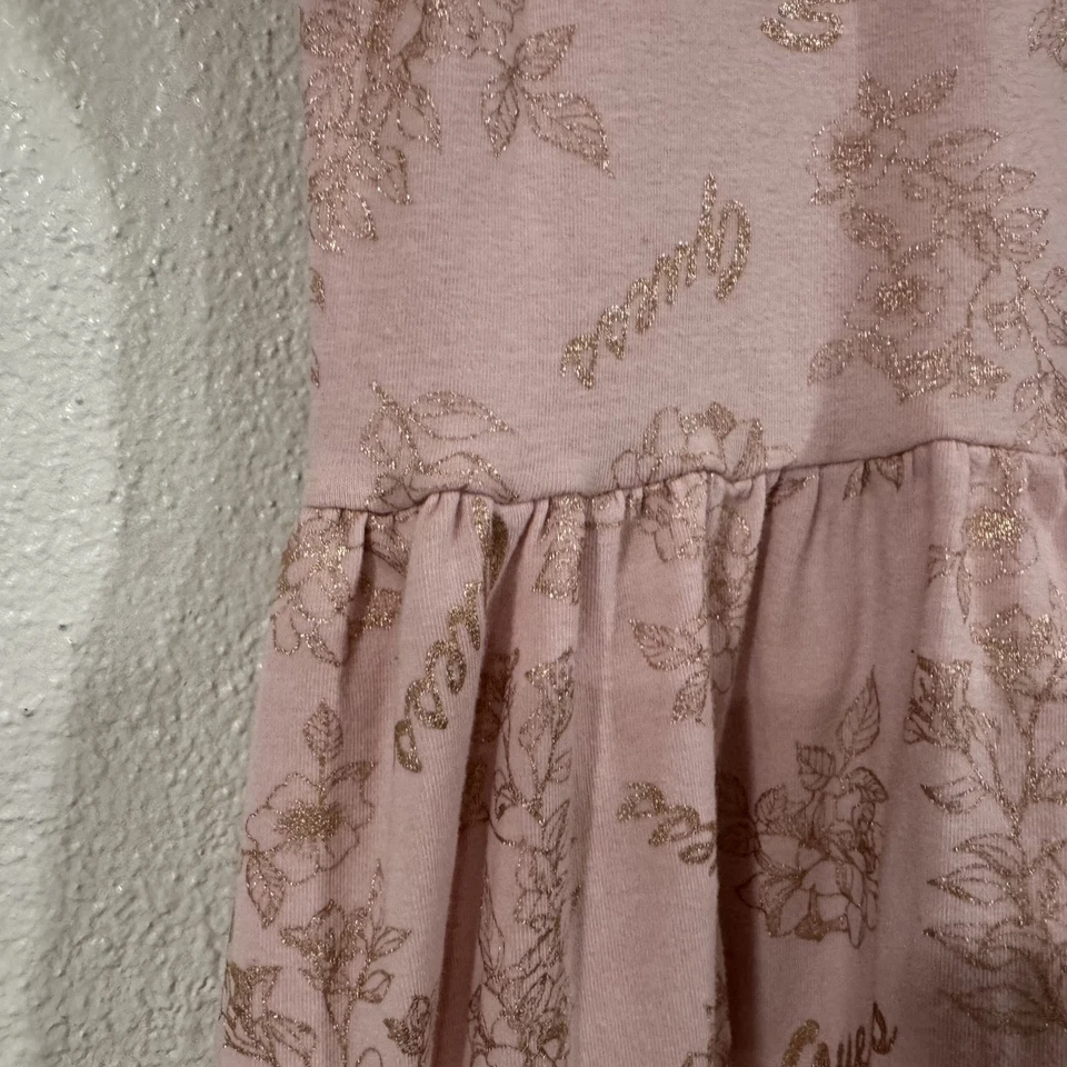 Guess Kids 连衣裙女孩 14 码粉色花卉无袖滑板标志春季闪光 — 第 4/4 张图片