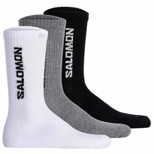 Image of Salomon Unisex Everyday Crew Socks Pack of 3 Black/Grey melange/White UK 7.5-10