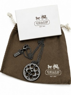Women's Coach Black & Silver Crystal Logo Pendant Necklace, One Size