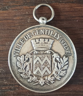 Médaille argent ... ville de Gentilly ... certificat d'études 1895
