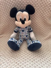 Disney Mickey Mouse Plush Just Play LLC Blue Pajamas w Rainbows Hearts & Stars