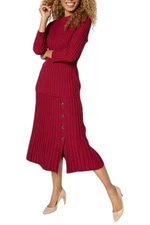 Nina Leonard Women's 2pc Sweater Knit Top and Skirt Set Cherry Wine