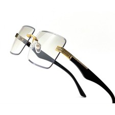 Luxury Rimless Square Sunglasses Men Women Gold Frame Clear Lens Hip Hop Shades