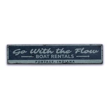 Boat Phrase Sign, Go With The Flow Sign -Distressed Wooden Sign