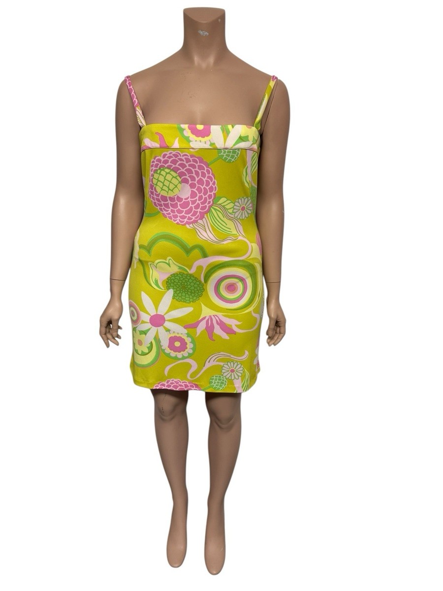 Vtg Dolce & Gabbana D&G Lime Green 60s Psychedelic Floral Print Dress IT 46 Vtg Dolce & Gabbana D&G Lime Green 60s Psychedelic Floral Print Dress IT 46