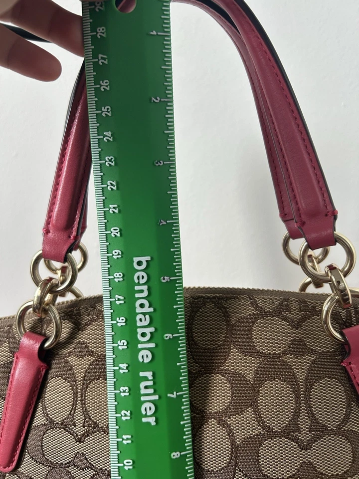 COACH F58283 Small Kelsey Pink Leather & Khaki Canvas Purse Bag w/Zipper Read - Image 4 of 4