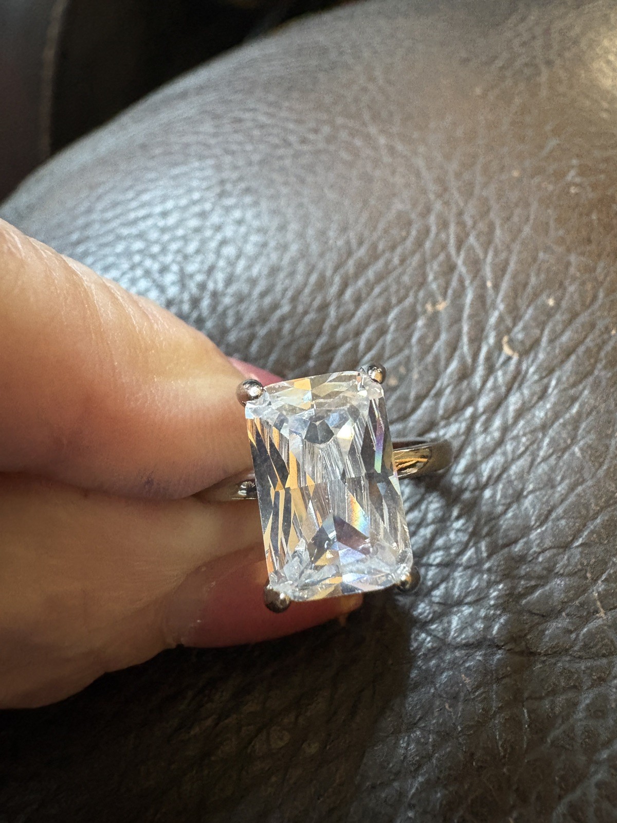 Radiant Cut Rectangular CZ Solitaire Ring - Silve… - image 6