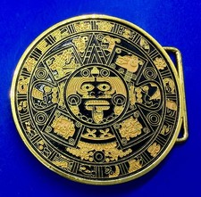 Aztec Mayan Calendar Sun Dial Unique Colorful Round Vintage Belt Buckle