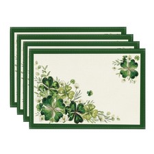 Shamrocks Floral Leaves St. Patrick's Day Placemats Set of 4, 12x18 Inch Lucky I