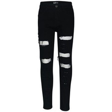 Kids Ripped Jet Black Denim Jeans Comfort Stretch Trousers Pants Boys Age 3-13