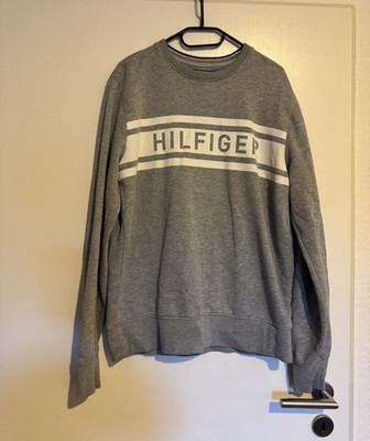 Tommy Hilfiger Herren Pullover Grau L Strick Logo Rundhals Langarm Vintage Fit