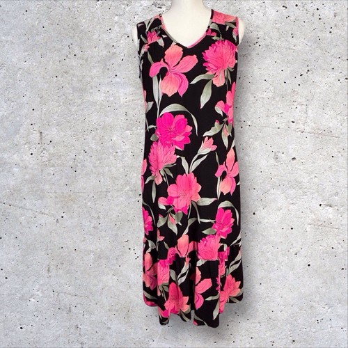 Chicos Size 0 Small Sylvan Delight Tiered Midi Dress Black Pink Sleeveless NWT