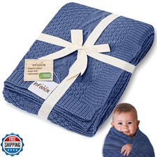 Organic Cotton Baby Blanket - 31.5 x 43.3 Inches, Soft Knitted Crib Blanket f