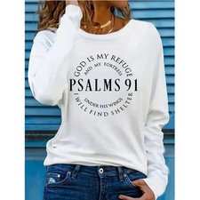 Women's Inspirational Psalms 91 Verse Long Sleeve T-Shirt Casual Crew Neck Women