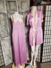 S vtg 70s 80s MW Collection Applique Trim Nylon Night Gown robe sz S Negligee