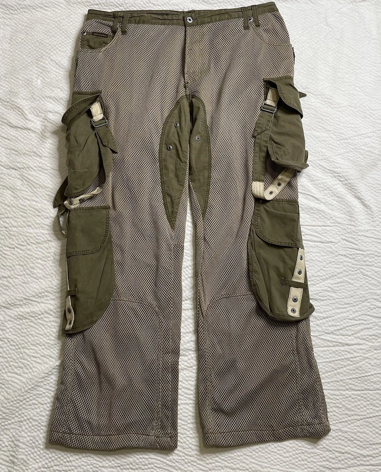 SS2004 Dolce & Gabbana Men’s Parachute Military Olive Cargo Pants Size 46 - Image 2 of 4