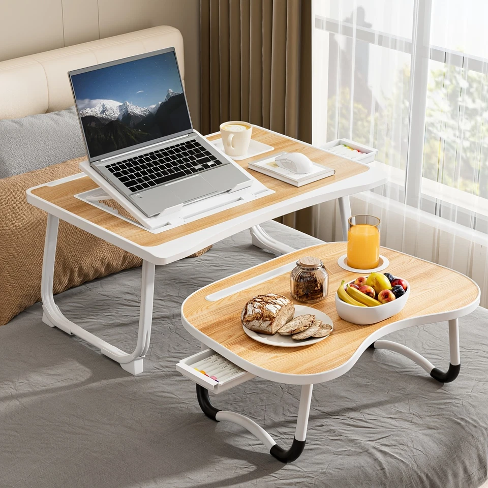 Portable Foldable Laptop Bed Table with Cup Holder & Slot, Lightweight Desk - Image 4 of 4