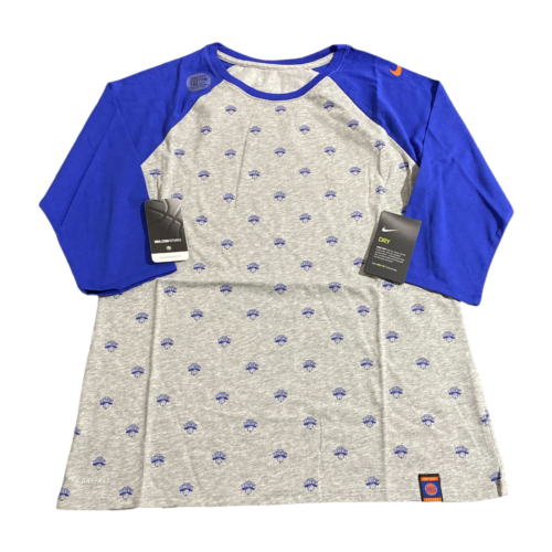 Nike New York Knicks All Over Logo 3/4 Raglan T-Shirt Women's Size M Grey Blue