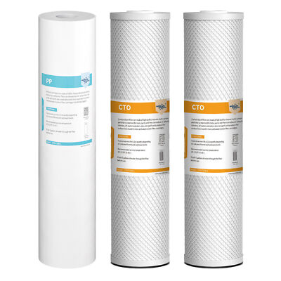 3-Stage 20''x4.5'' 5 Micron Sediment CTO Carbon Block Whole House Water Filter Set