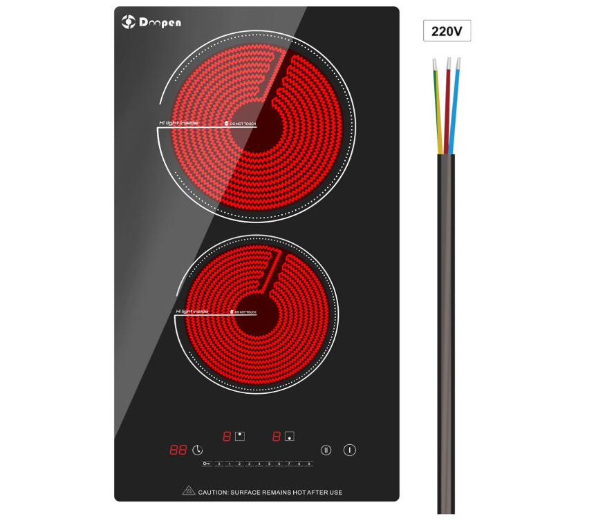 Electric Cooktop 2 Burners, 12 Inch Built-in Electric Stove Top 3000W High Power