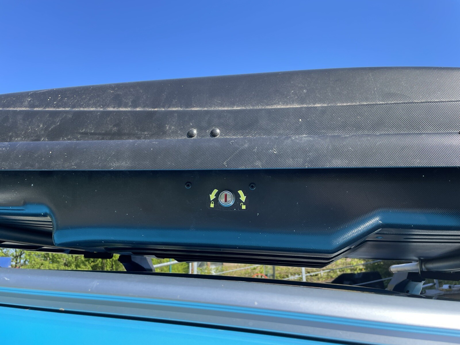 Large car roof box used, international fitting rails included. eBay