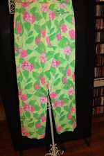 Lilly Pulitzer bright lime green hot pink floral Pants cropped sz 2  bin325 