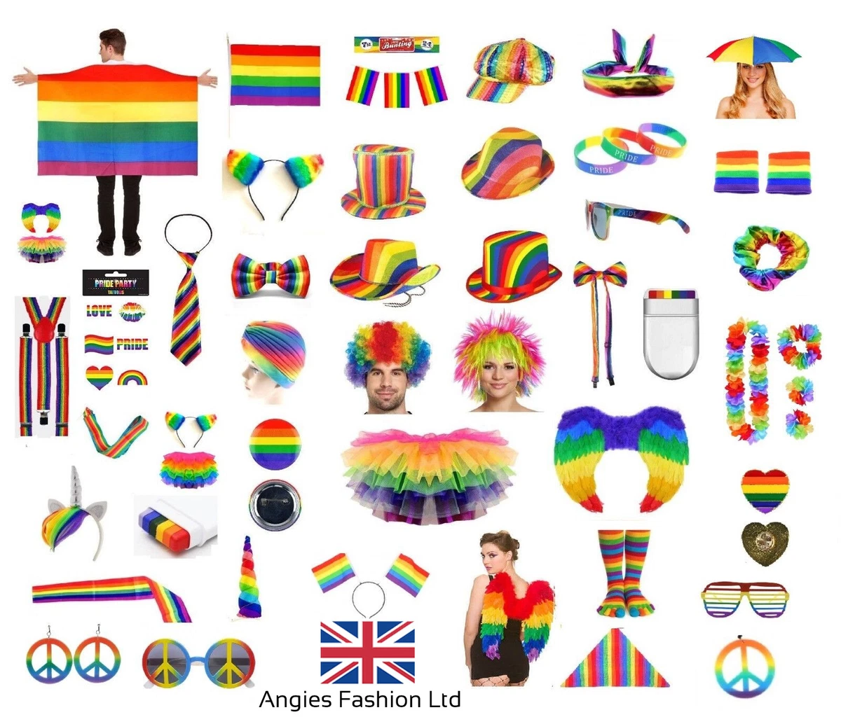 GAY PRIDE FANCY DRESS ACCESSORY Rainbow Hats Jewellery LGBTQA