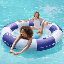 Inflatable Pool Lounger Float with Mesh, 80" X 80" Tanning Pool Floats, Double L