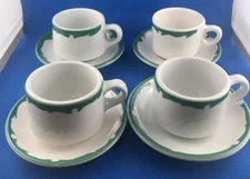 Vintage Shenango China Coffee Cup and Saucer Set of 4 ~ Everglades Green