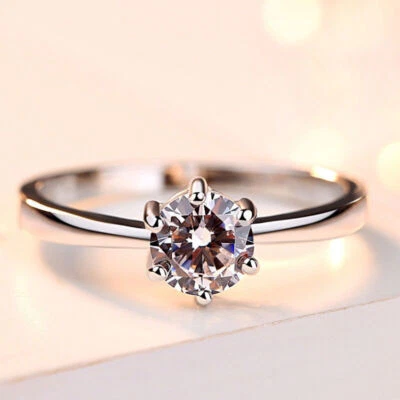 Klassisch Verlobungsring Echt Sterling Silber 925 Solitär Zirkonia Damen Ring  - Bild 1 von 4