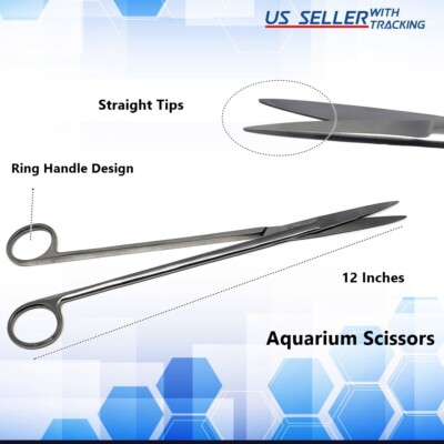 12'' Stainless Steel Straight Scissors Aquascaping Cleaning Aquarium Plant Tool
