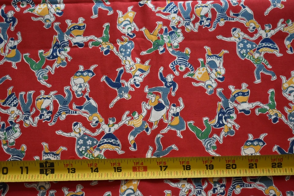 25" Long, Colorful Dancers Dancing on Red Quilt Cotton, Andover, P395 - Image 2 of 4