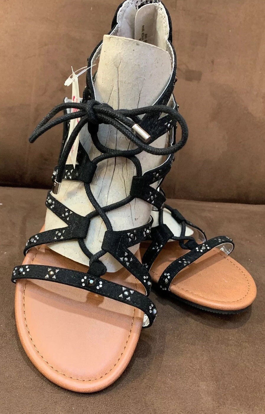 JUSTICE SANDALS SIZE 8 GLADIATOR BLACK RHINESTONE/STUDS SUPER CUTE!!! | eBay