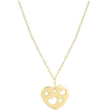 14k Yellow Gold Cutout HEART LOVE CHARM PENDANT with 18" Chain Necklace 2.2Gr