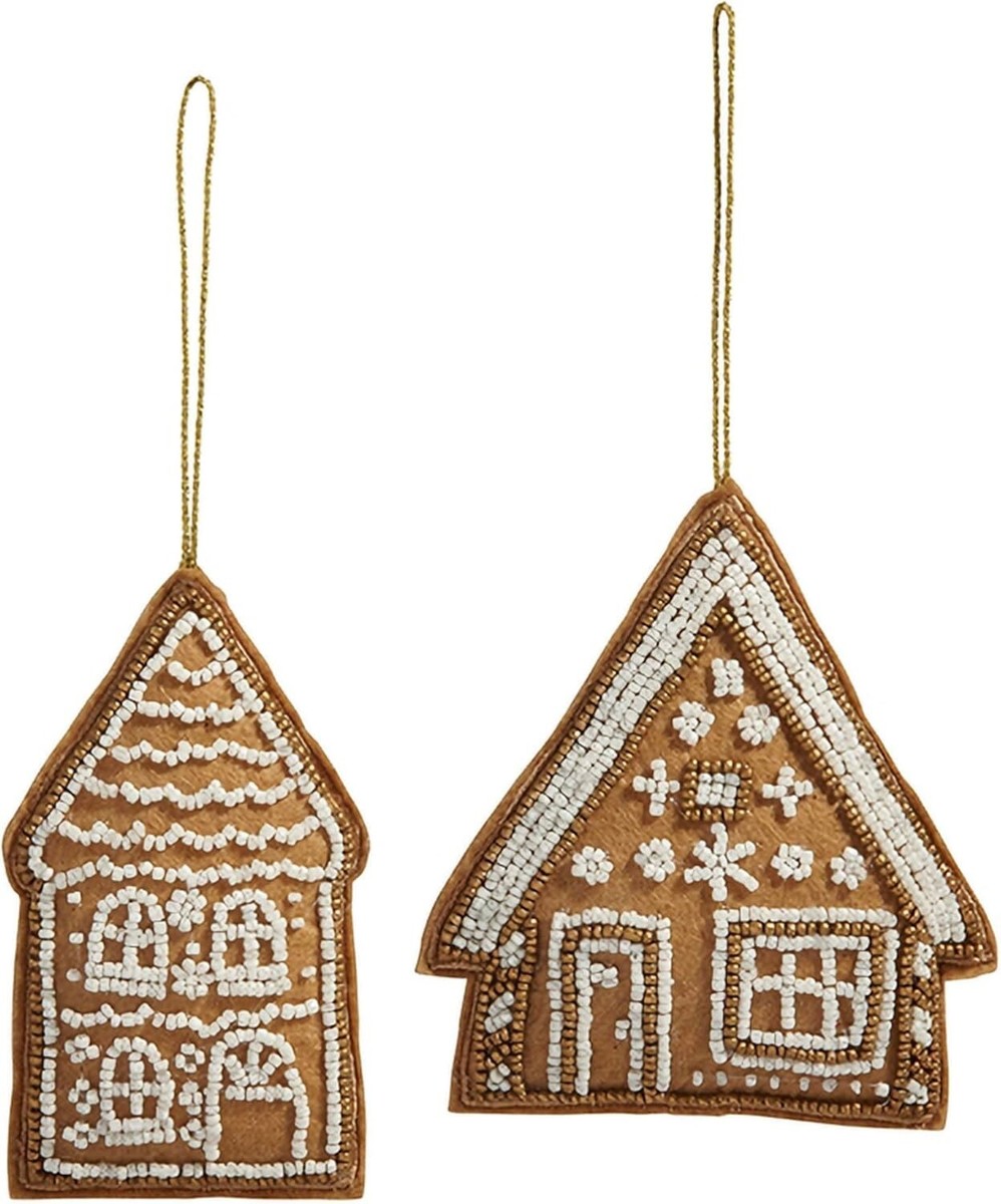 Raz Imports Embroidered Gingerbread House Christmas Ornaments Set